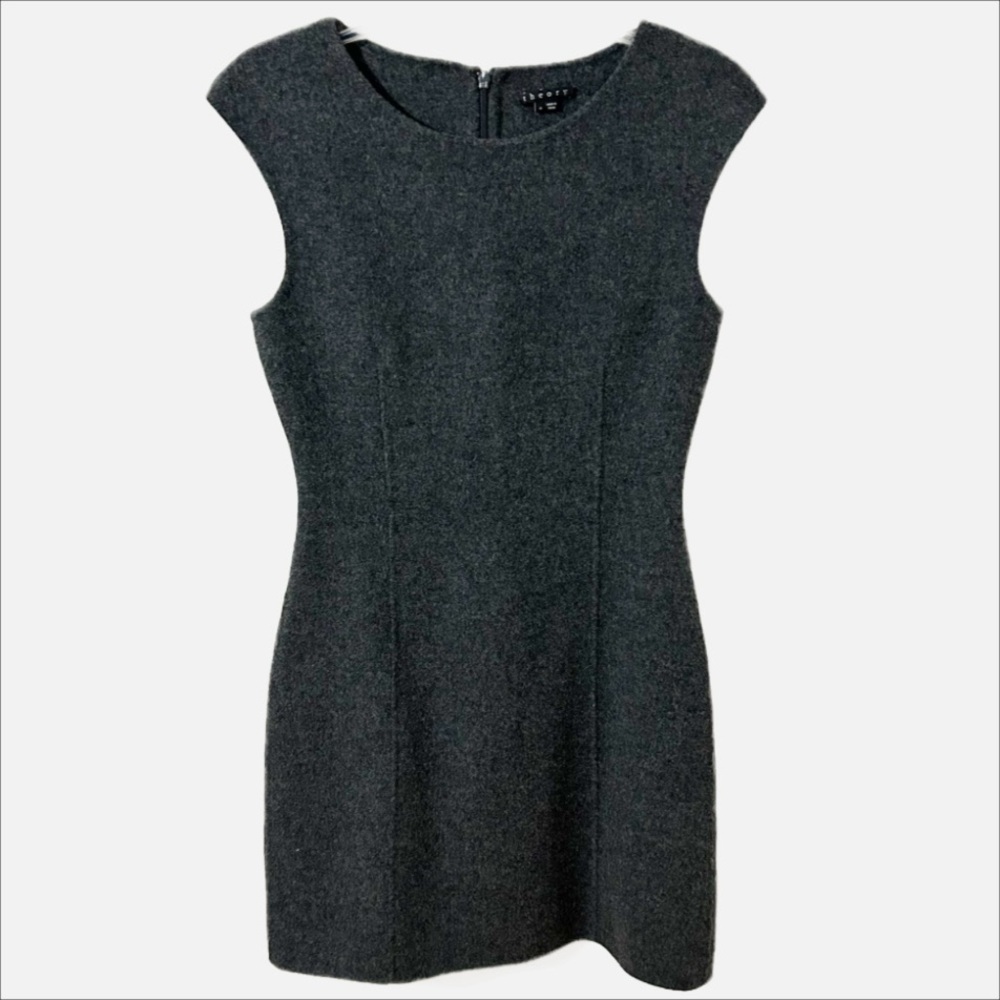 Theory Charcoal Textured Wool Blend Fabric Sleeveless Structured Jumper Dress 🩶